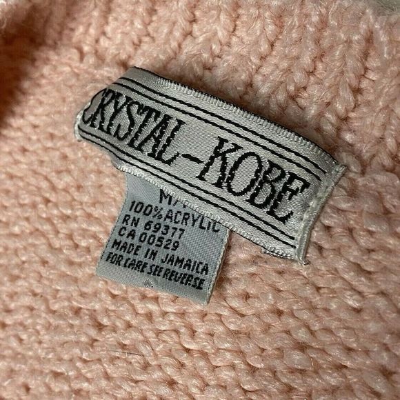 Pink Knit Cardigan Sweater Crystal Kobe Size Medium Cute Girly Vintage 90's Warm - Picture 6 of 6